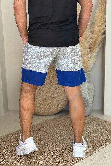 TWO COLOR FRONT WRITTING MEN SHORTS GREY-BLUE/ GRBL - 3