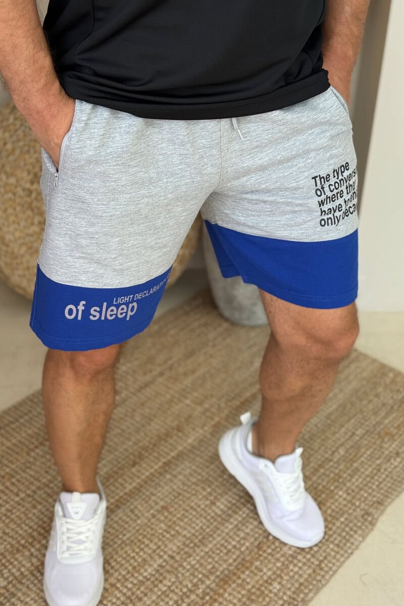 TWO COLOR FRONT WRITTING MEN SHORTS GREY-BLUE/ GRBL - 2