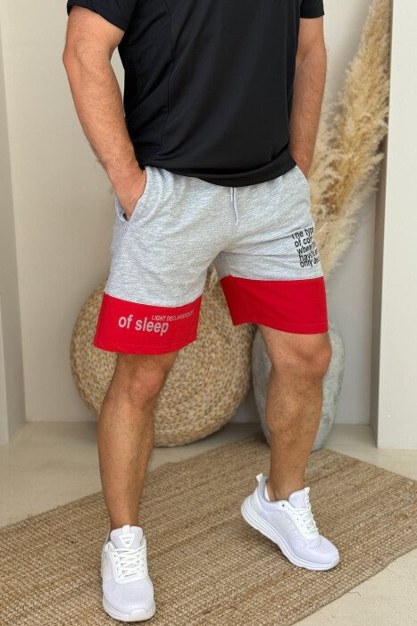 TWO COLOR FRONT WRITTING MEN SHORTS GREY-RED/GRKU - KLAUDIO FASHION
