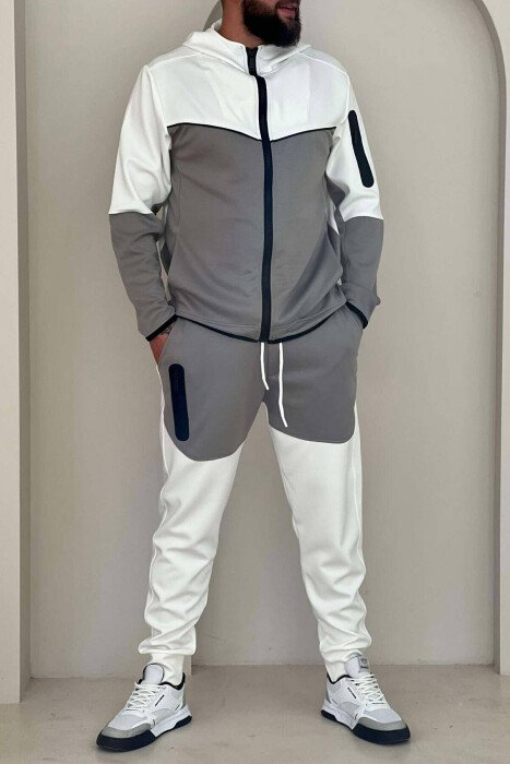 TWO COLOR JACKET+SWEATPANTS MEN SET GREY-WHITE/GRBA - KLAUDIO FASHION