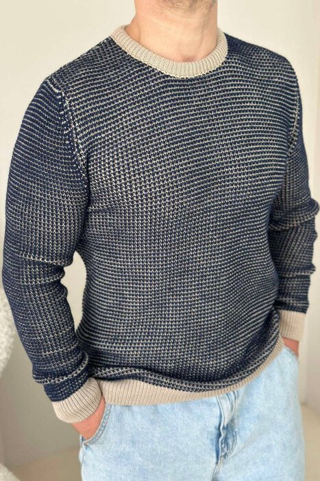 TWO COLOR MEN SWEATER CREAM-BLUE/KREM-BLU - KLAUDIO FASHION
