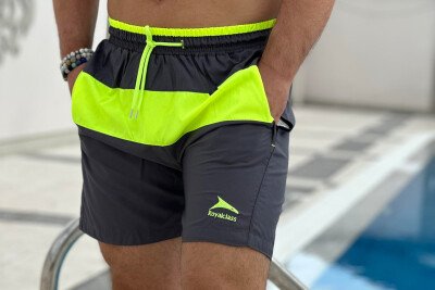 TWO COLOR SIMPLE MAN SWIM WEAR GREY-NEON/GRNE - KLAUDIO FASHION
