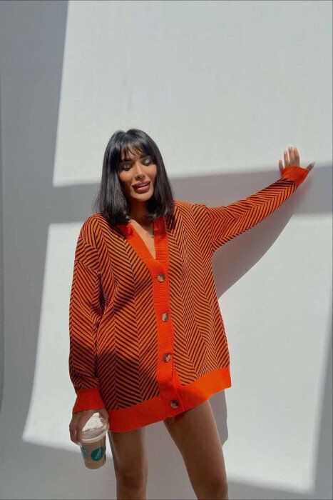 TWO COLOR WOMAN CARDIGAN ORANGE/PORTOKALLI - KLAUDIO FASHION