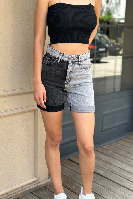 TWO COLOR WOMAN SHORT JEANS BLACK-GREY/ZEGR - 1