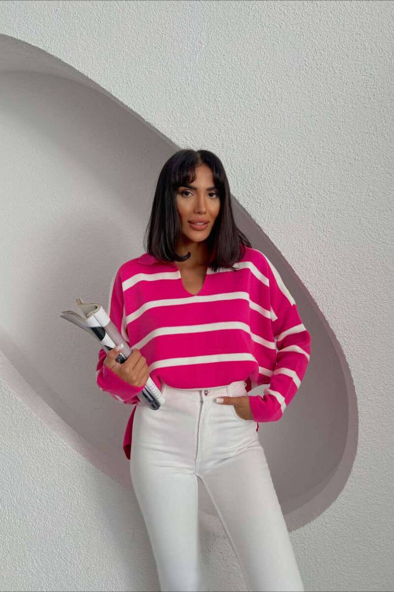 TWO COLOR WOMAN SWEATER FUCHSIA/CIKLAMI - 1