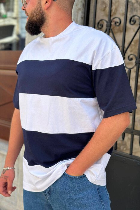 TWO COLORS COTTON MEN T-SHIRT BLUE-WHITE/BLBA - KLAUDIO FASHION
