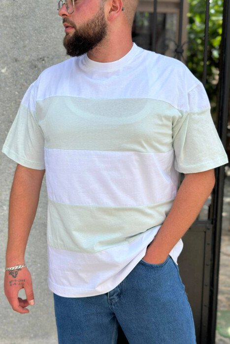 TWO COLORS COTTON MEN T-SHIRT WHITE-E BARDHE - KLAUDIO FASHION