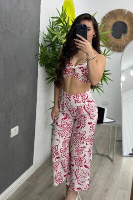 TWO COLORS CROP+TREOSERS WOMAN SET FUCHSIA/CIKLAMI - KLAUDIO FASHION