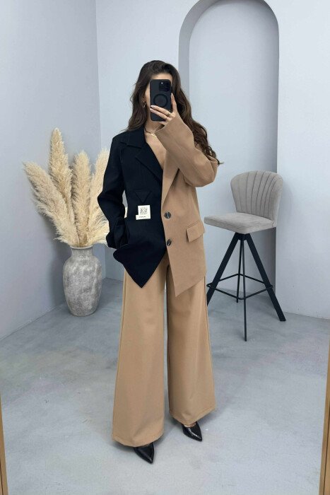 TWO COLORS DESIGN CLASSIC WOMEN JACKET BLACK-BROWN/ZEKA - 2