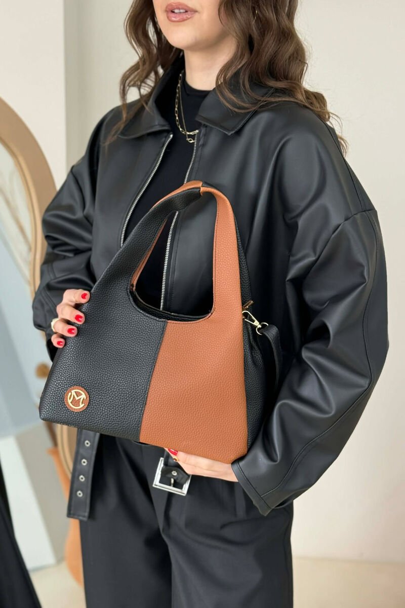 TWO COLORS LEATHER WOMAN BAG BLACK-BROWN/ZEKA - 1