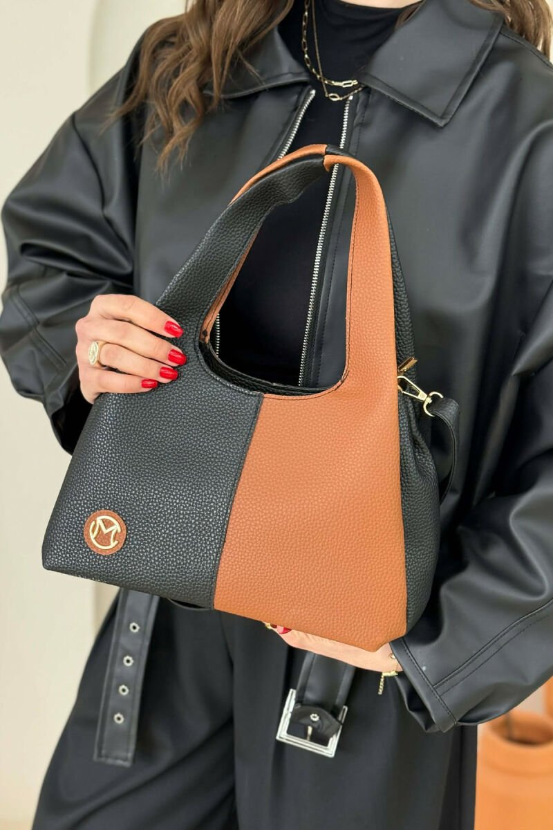 TWO COLORS LEATHER WOMAN BAG BLACK-BROWN/ZEKA - 4