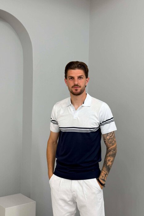 TWO COLORS POLO NECK MEN T-SHIRT BLUE/BLU - 1