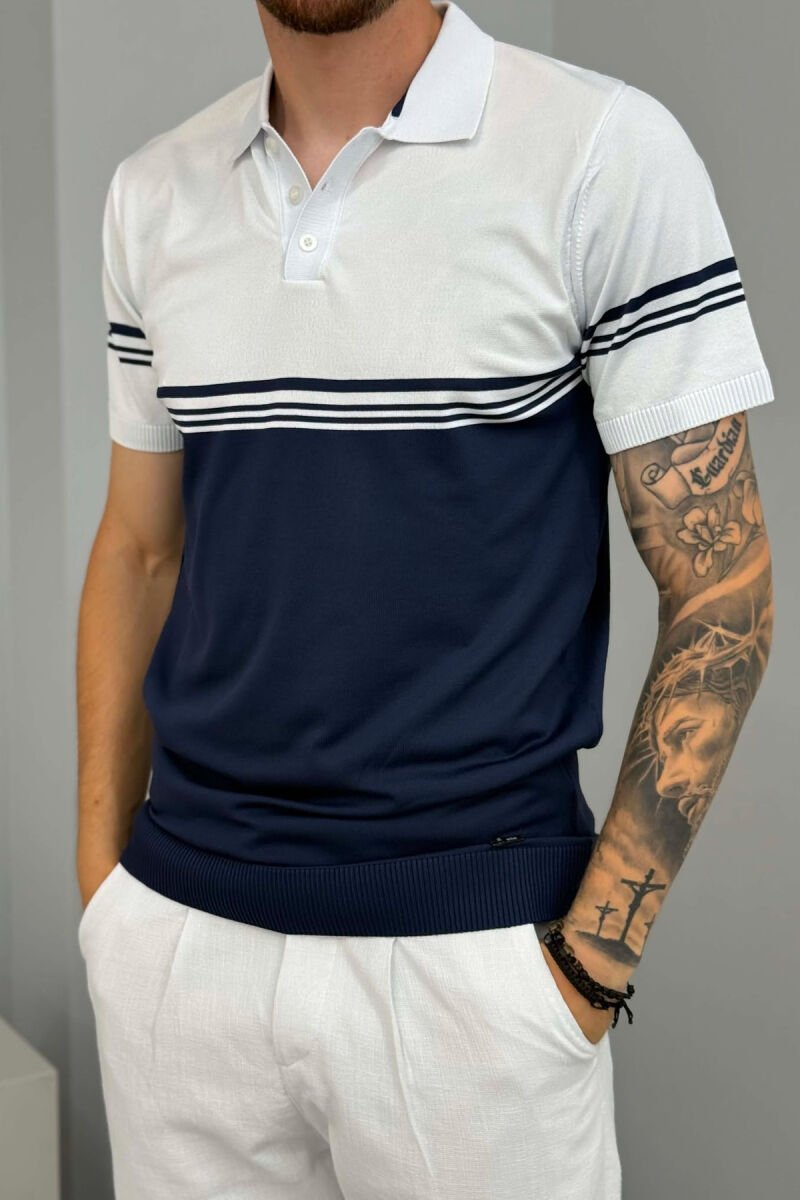 TWO COLORS POLO NECK MEN T-SHIRT BLUE/BLU - 4