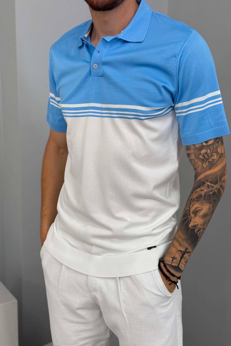 TWO COLORS POLO NECK MEN T-SHIRT LIGHTBLUE/BZ - 2