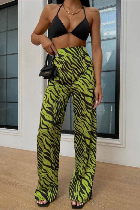 TWO COLORS SATIN WOMAN TROUSERS LIGHT GREEN/JEZB 