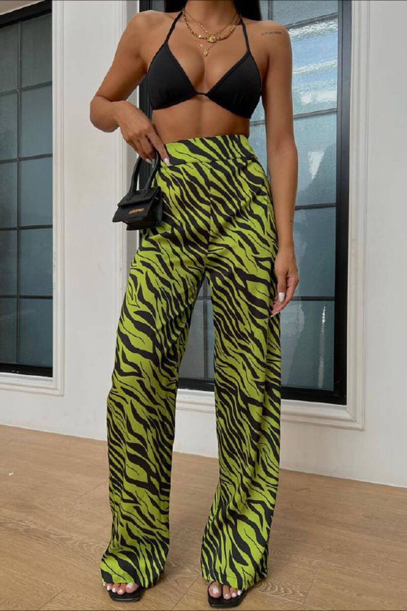TWO COLORS SATIN WOMAN TROUSERS LIGHT GREEN/JEZB - 1