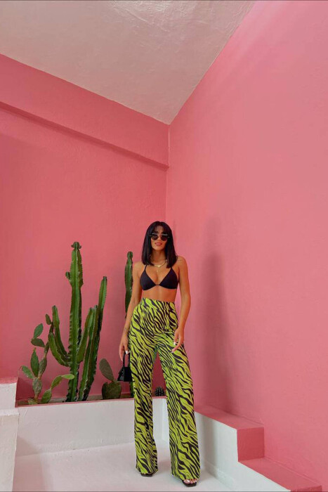TWO COLORS SATIN WOMAN TROUSERS LIGHT GREEN/JEZB - 2