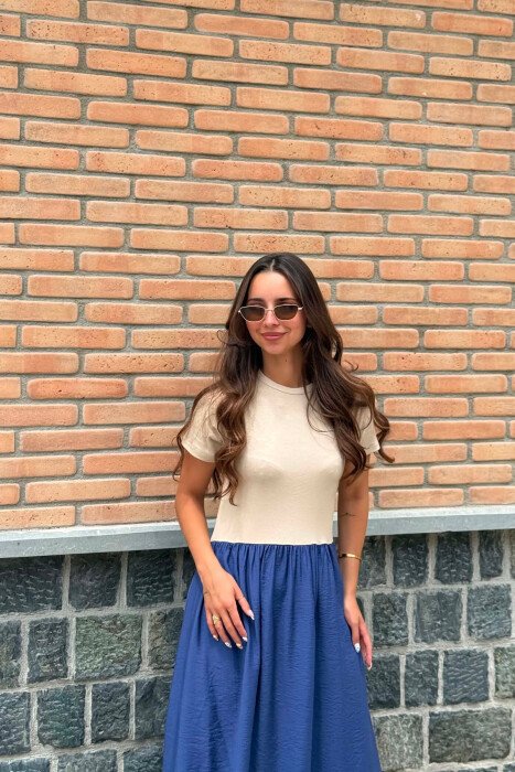 FUSTAN DY NGJYRËSH PËR FEMRA NË NGJYRËN BLU+BEZHË - KLAUDIO FASHION