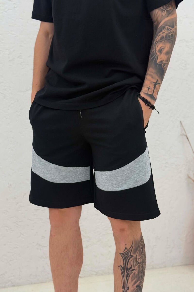 TWO COLORS SIMPLE MEN SHORT SWEATPANTS BLACK/ E ZEZE - 2