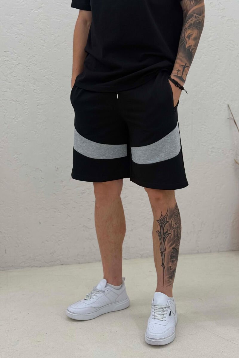 TWO COLORS SIMPLE MEN SHORT SWEATPANTS BLACK/ E ZEZE - 4