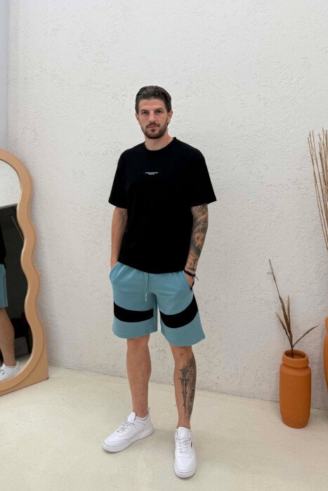 TWO COLORS SIMPLE MEN SHORT SWEATPANTS BLUE STONE/GK - 1