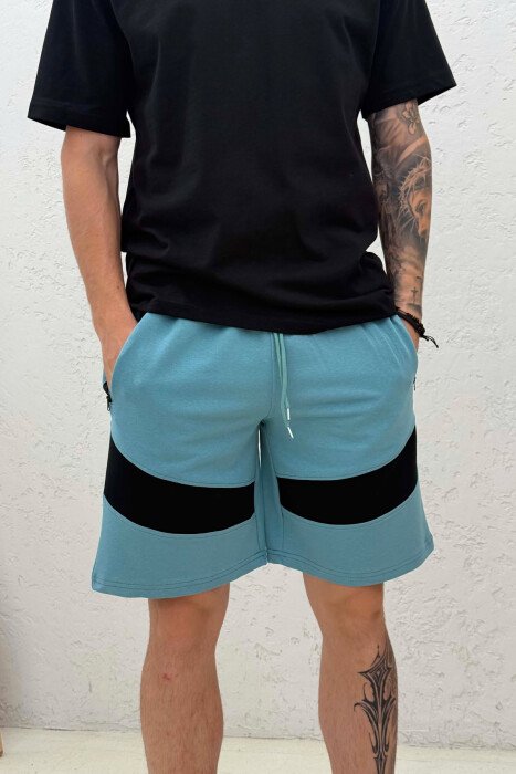 TWO COLORS SIMPLE MEN SHORT SWEATPANTS BLUE STONE/GK - 2