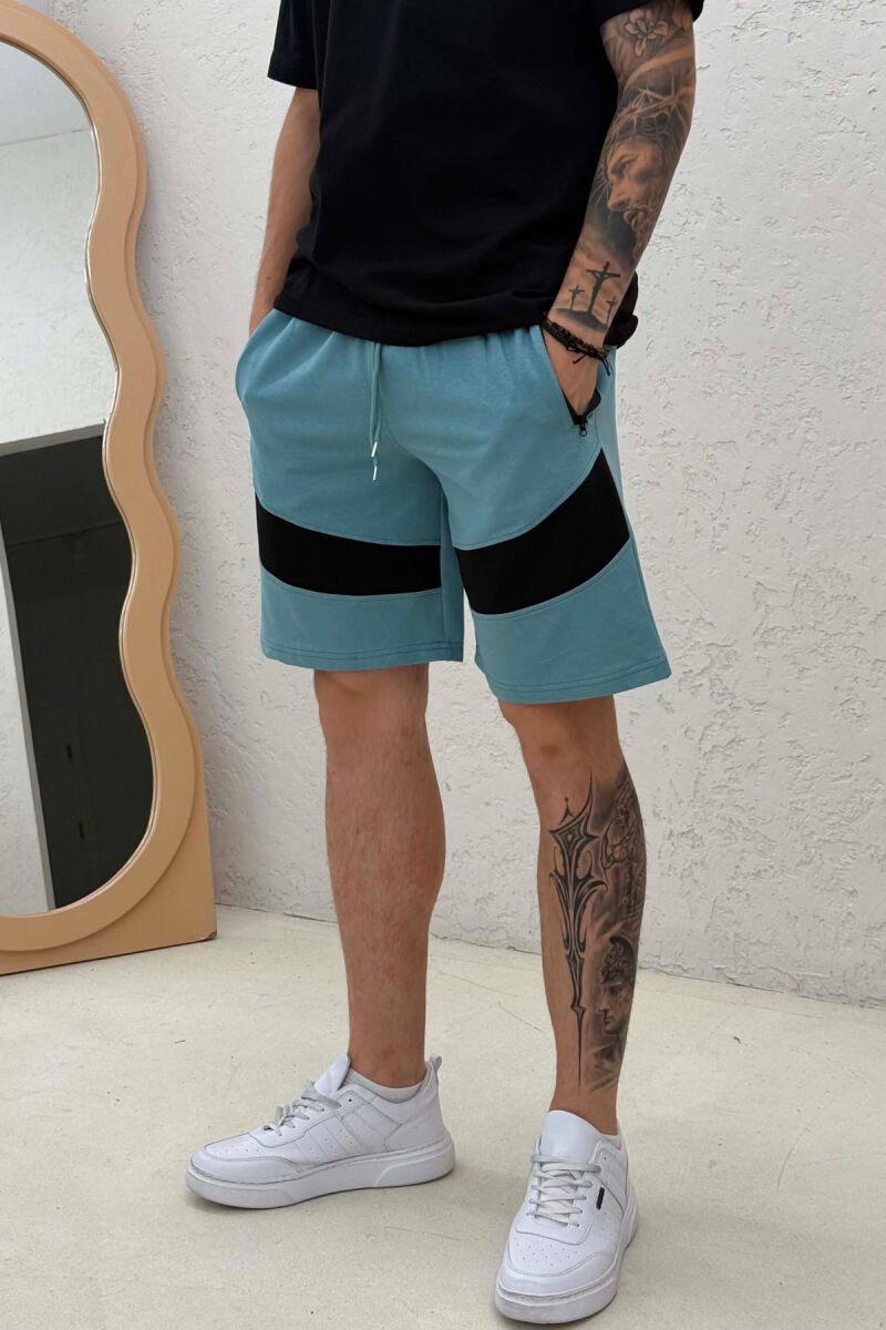 TWO COLORS SIMPLE MEN SHORT SWEATPANTS BLUE STONE/GK - 4