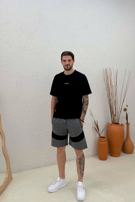 TWO COLORS SIMPLE MEN SHORT SWEATPANTS DARK GREY/GEE - 1