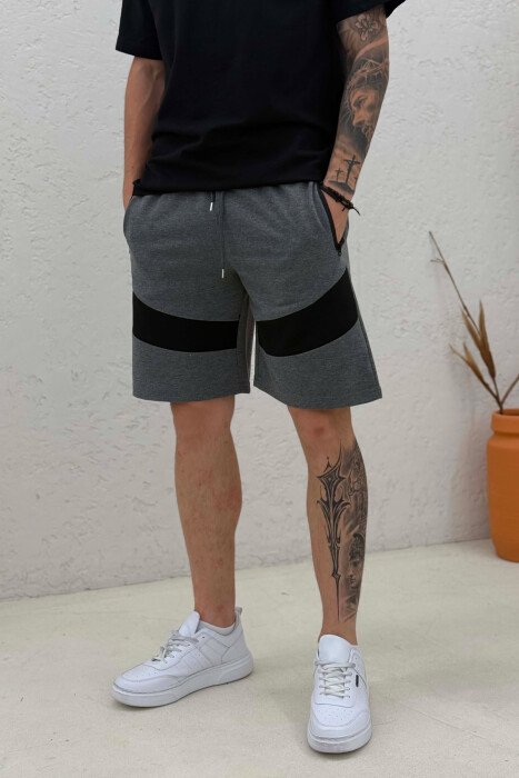 TWO COLORS SIMPLE MEN SHORT SWEATPANTS DARK GREY/GEE - 4