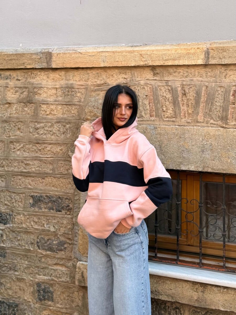 TWO COLORS SIMPLE WOMAN HOODIE POWDER/PUDER - 3