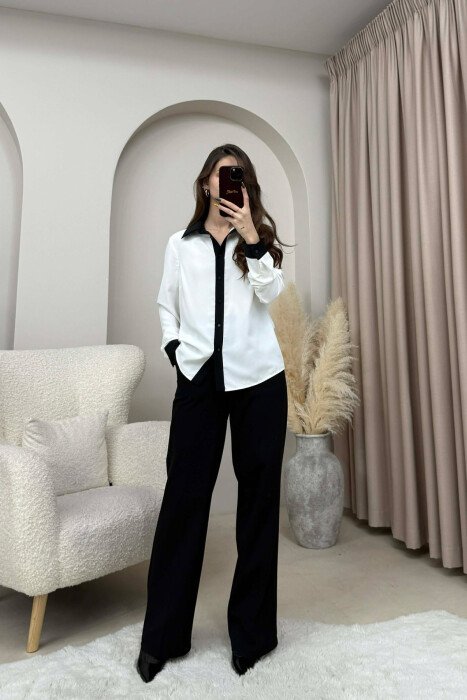 TWO COLORS SIMPLE WOMEN SHIRT WHITE-BLACK/BAZE - KLAUDIO FASHION