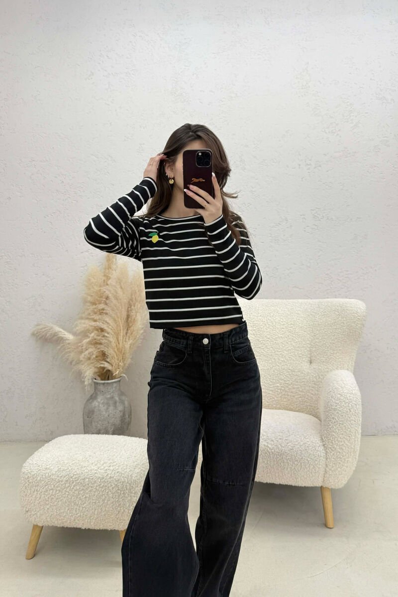 TWO COLORS STRAIGHT DESIGN WOMAN SWEATSHIRT BLACK-WHITE/ZB - 3