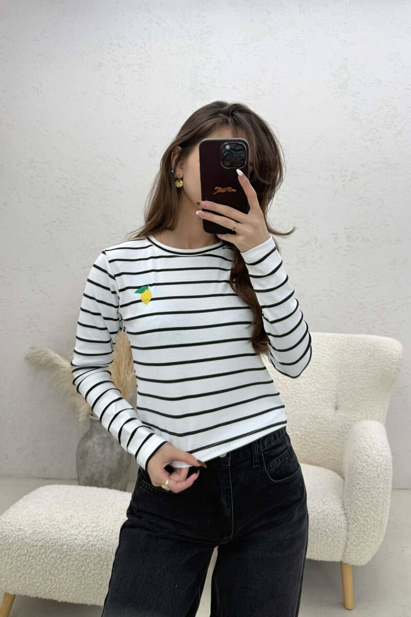 TWO COLORS STRAIGHT DESIGN WOMAN SWEATSHIRT WHITE-BLACK/BAZE - 1