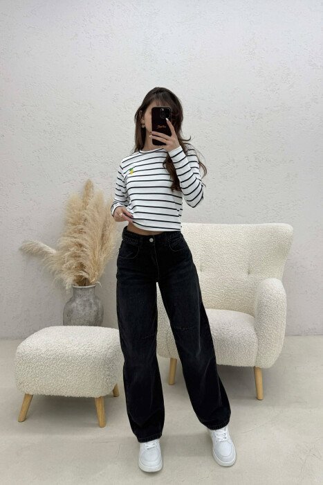 TWO COLORS STRAIGHT DESIGN WOMAN SWEATSHIRT WHITE-BLACK/BAZE - 2