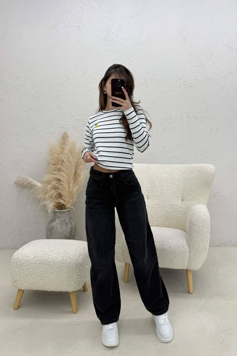TWO COLORS STRAIGHT DESIGN WOMAN SWEATSHIRT WHITE-BLACK/BAZE - 2
