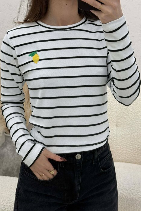TWO COLORS STRAIGHT DESIGN WOMAN SWEATSHIRT WHITE-BLACK/BAZE - 3