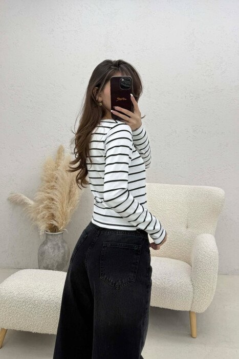 TWO COLORS STRAIGHT DESIGN WOMAN SWEATSHIRT WHITE-BLACK/BAZE - 4