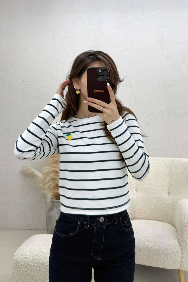 TWO COLORS STRAIGHT DESIGN WOMAN SWEATSHIRT WHITE-BLUE/BABL - 1