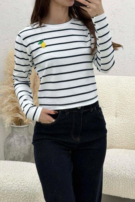 TWO COLORS STRAIGHT DESIGN WOMAN SWEATSHIRT WHITE-BLUE/BABL - 2