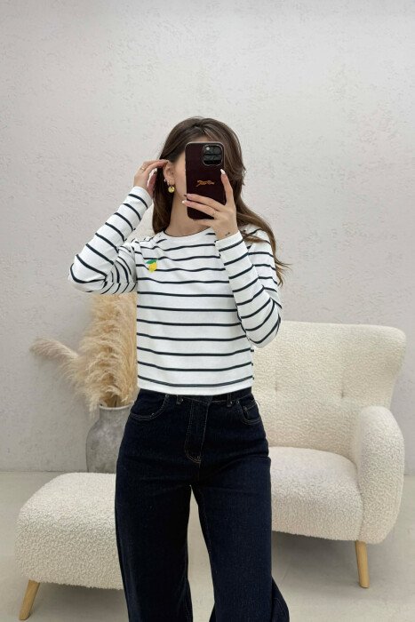 TWO COLORS STRAIGHT DESIGN WOMAN SWEATSHIRT WHITE-BLUE/BABL - 3
