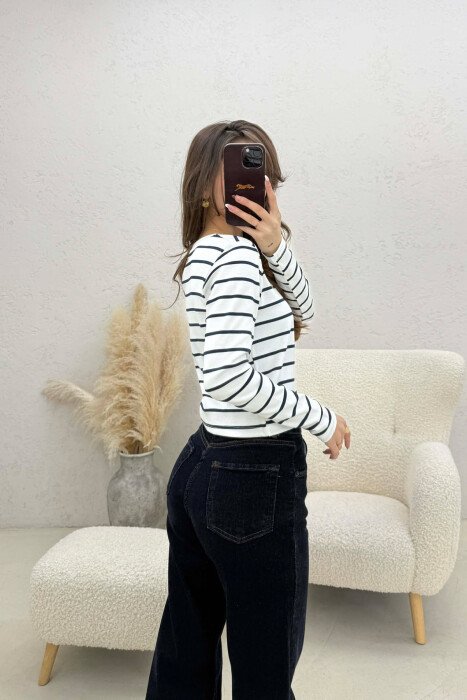 TWO COLORS STRAIGHT DESIGN WOMAN SWEATSHIRT WHITE-BLUE/BABL - 4