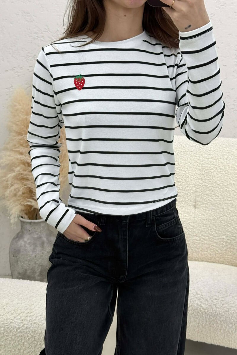 TWO COLORS STRAIGHT DESIGN WOMAN SWEATSHIRT WHITE-BLACK/BAZE - 2