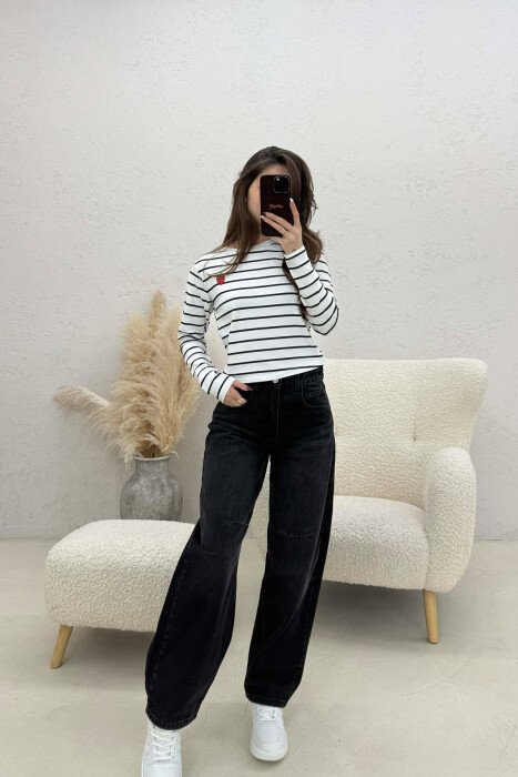 TWO COLORS STRAIGHT DESIGN WOMAN SWEATSHIRT WHITE-BLACK/BAZE - 3