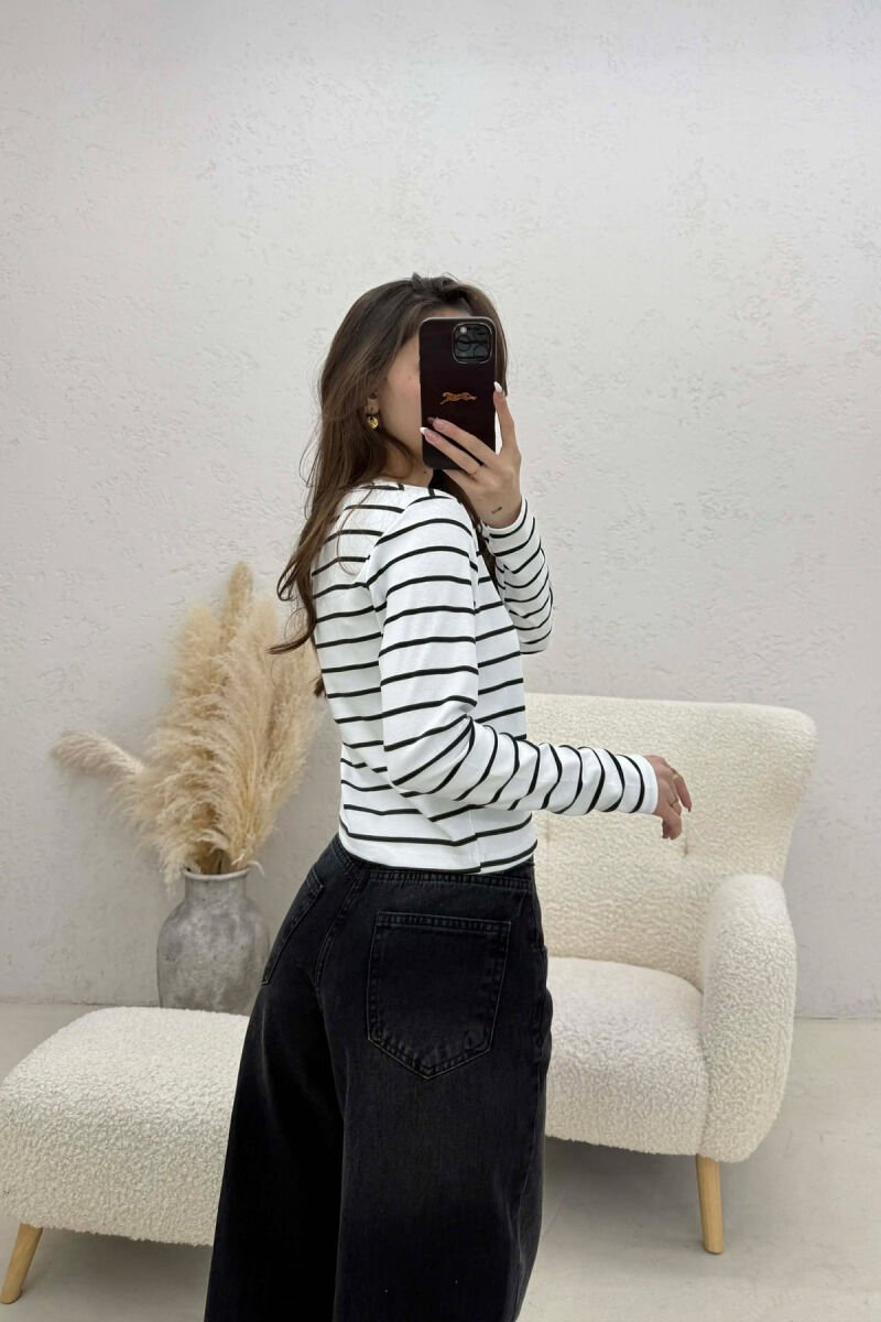 TWO COLORS STRAIGHT DESIGN WOMAN SWEATSHIRT WHITE-BLACK/BAZE - 4