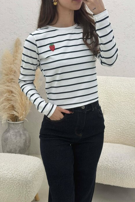 TWO COLORS STRAIGHT DESIGN WOMAN SWEATSHIRT WHITE-BLUE/BABL - 1