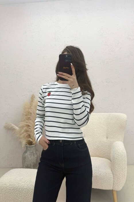 TWO COLORS STRAIGHT DESIGN WOMAN SWEATSHIRT WHITE-BLUE/BABL - 4