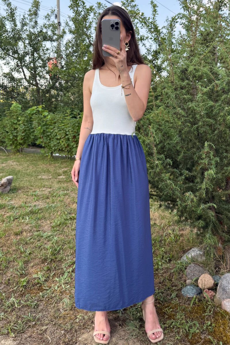TWO COLORS THICK STRAPS LONG WOMEN DRESS WHITE-BLUE/BABL - 5