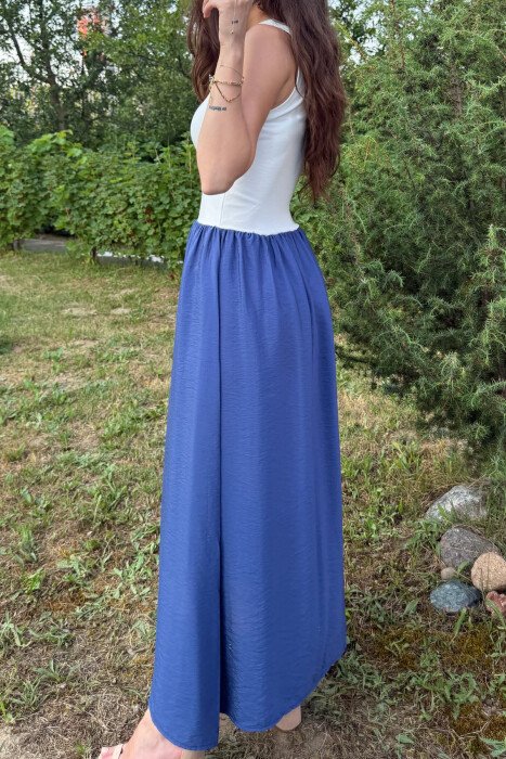 TWO COLORS THICK STRAPS LONG WOMEN DRESS WHITE-BLUE/BABL - 7
