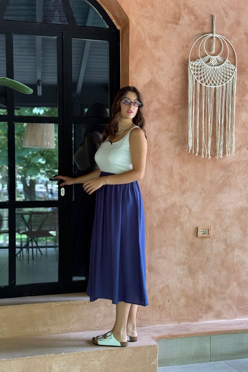 TWO COLORS THICK STRAPS LONG WOMEN DRESS WHITE-BLUE/BABL - 3