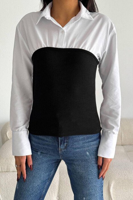 TWO COLORS WOMAN SHIRT BLACK-WHITE/ZB - KLAUDIO FASHION